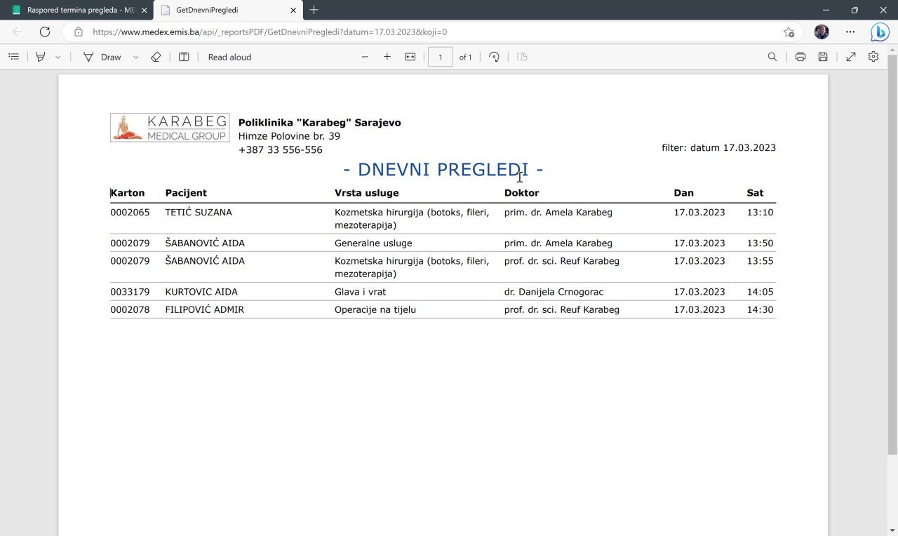 Dnevni izvještaj u pdf formatu